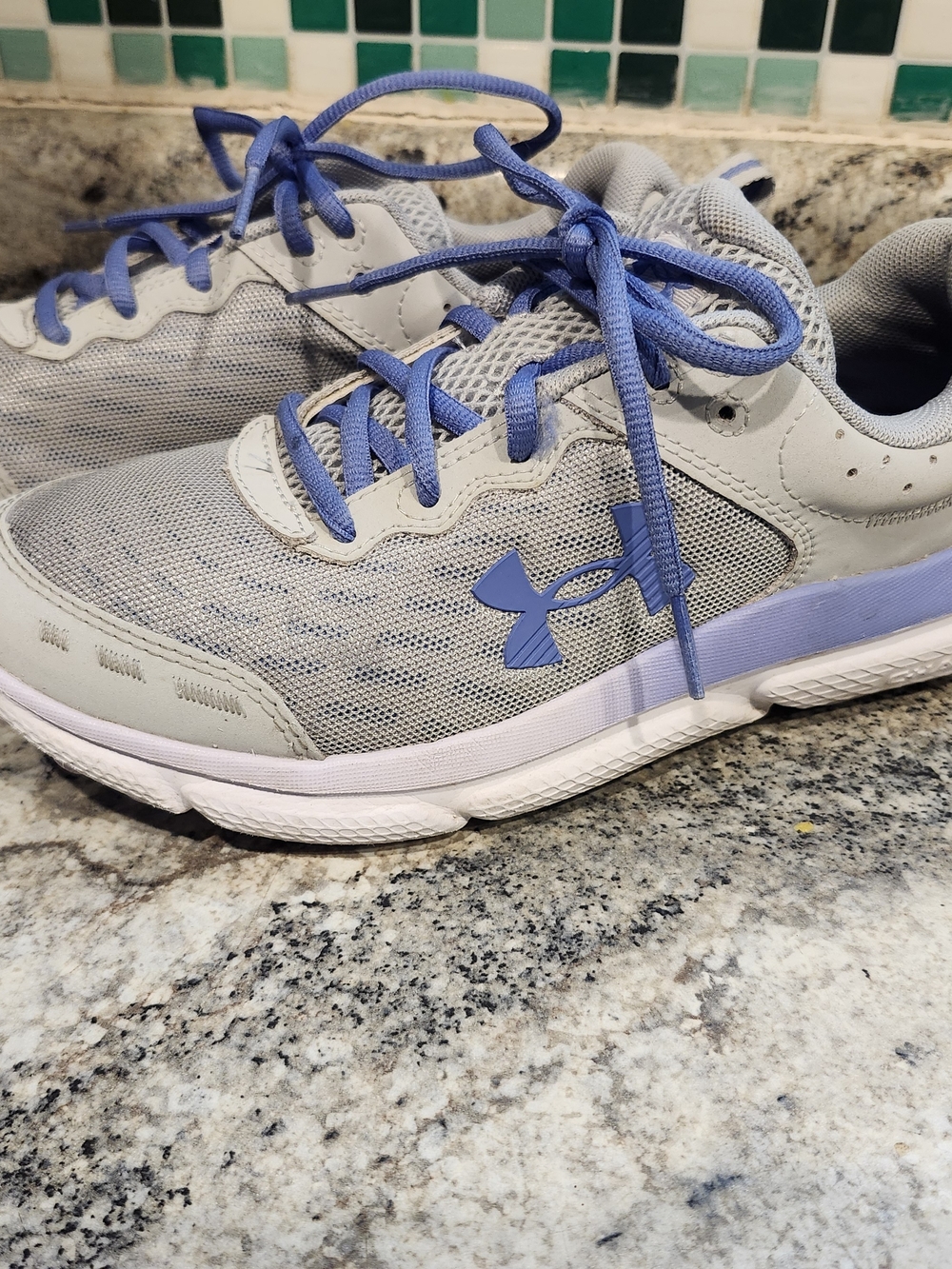 Under Armour Light Gray and Periwinkle Kids' Sneakers 7Y